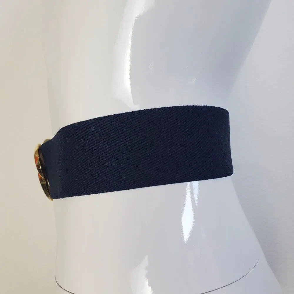 Vintage 80s Day-Lor Gold Buckle Navy Belt